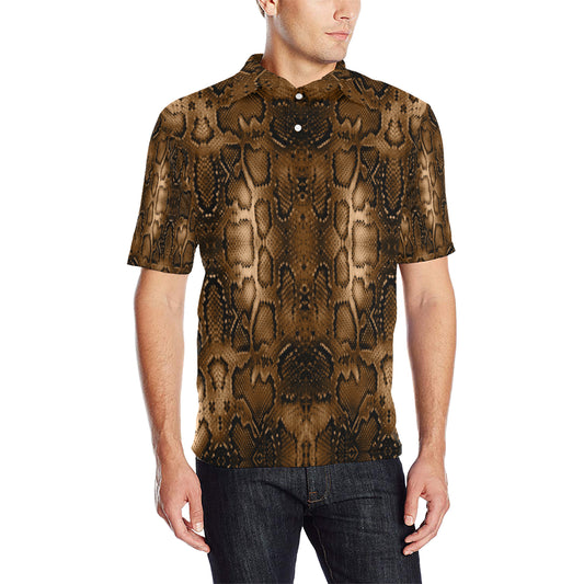 Snake Skin Brown Print Men Polo Shirt