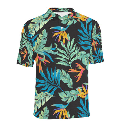 Tropical Palm Leaves Hawaiian Flower Men Polo Shirt