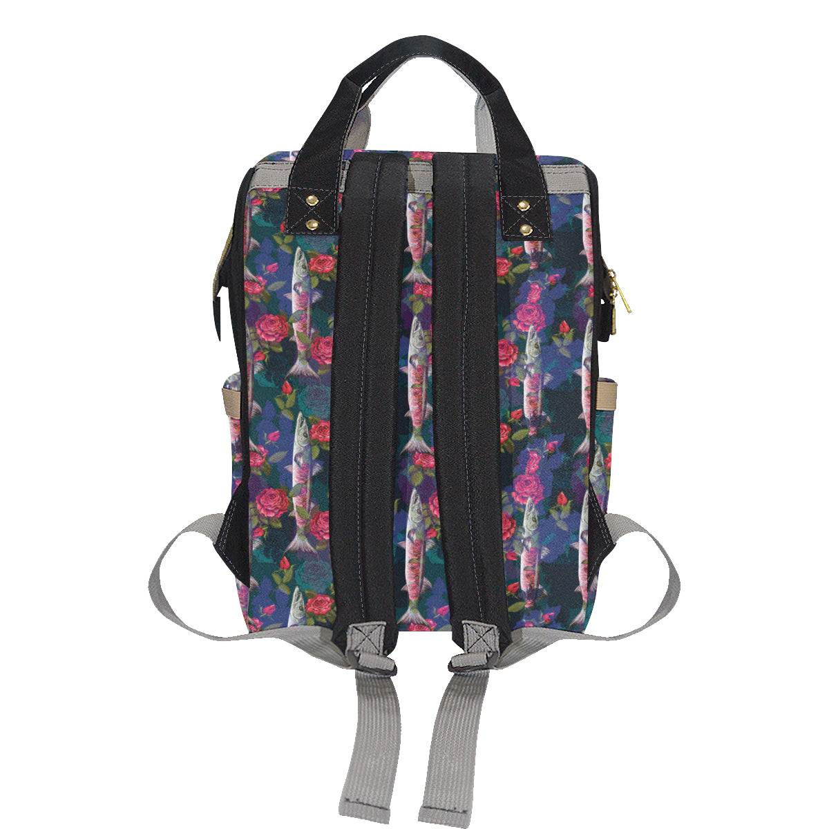 Barracuda with Folwer Pattern Print Design 01 Diaper Bag Backpack
