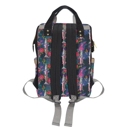 Barracuda with Folwer Pattern Print Design 01 Diaper Bag Backpack