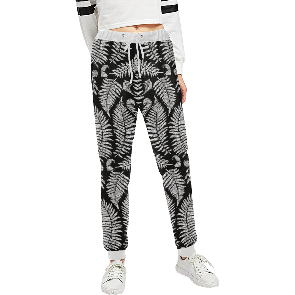 Fern Leave Black White Print Pattern Unisex Sweatpants