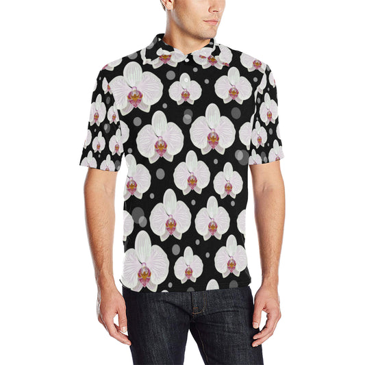 Orchid White Pattern Print Design OR09 Men Polo Shirt