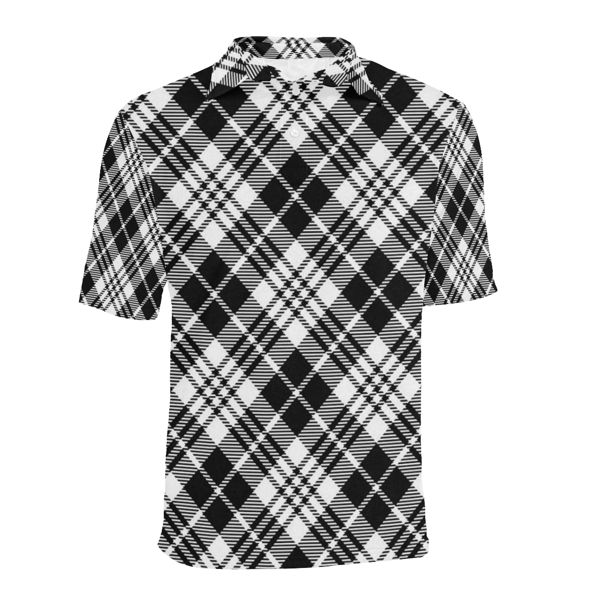 Plaid Black White Pattern Print Design A02 Men Polo Shirt