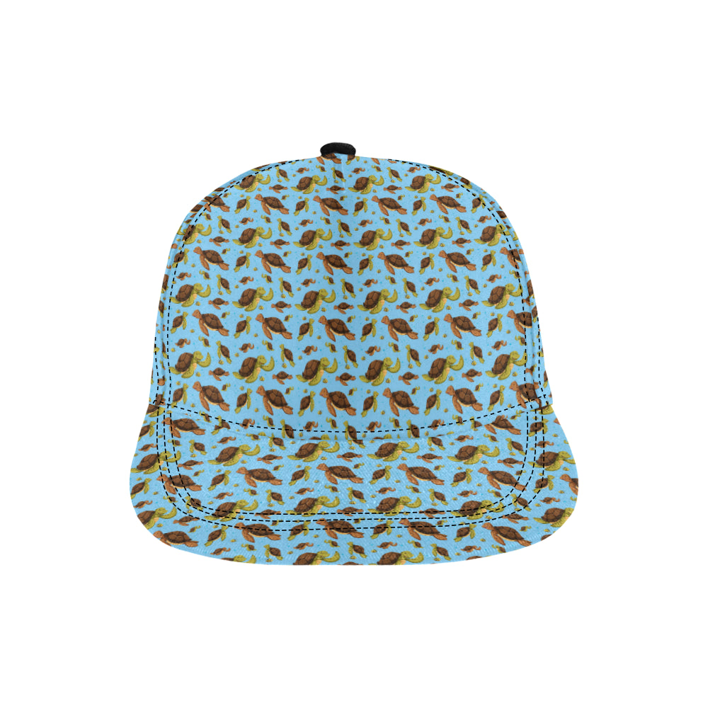 Hello Sea Turtle Print Pattern Snapback Cap
