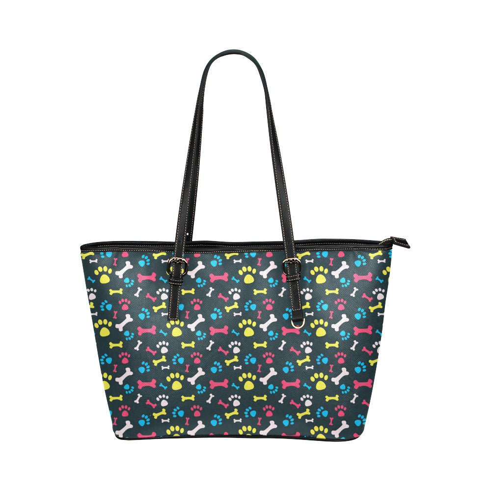Paw Design Print Leather Tote Bag