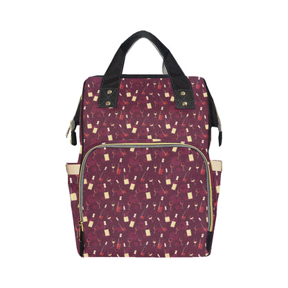 Wine Themed Pattern Print Diaper Bag Backpack