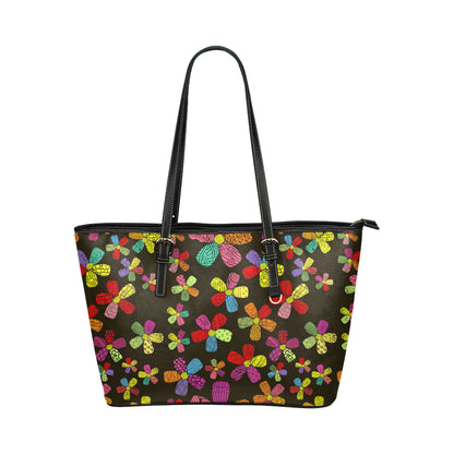 Flower Power Colorful Print Pattern Leather Tote Bag