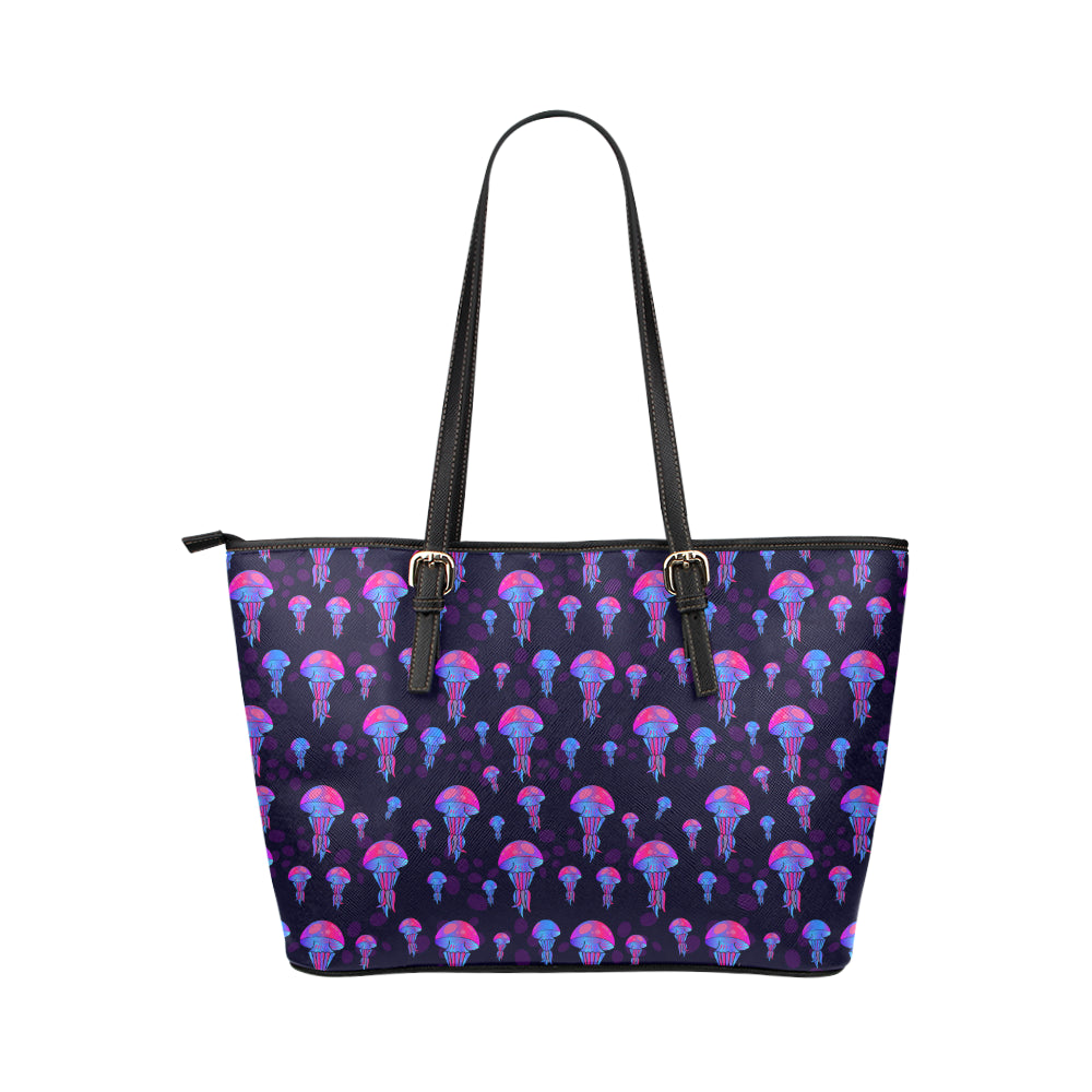 Jellyfish Neon Print Leather Tote Bag