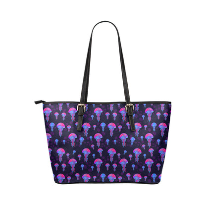 Jellyfish Neon Print Leather Tote Bag