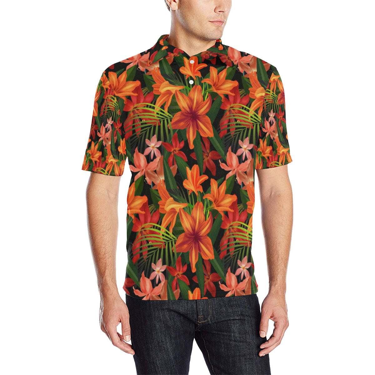 Amaryllis Pattern Print Design AL05 Men Polo Shirt
