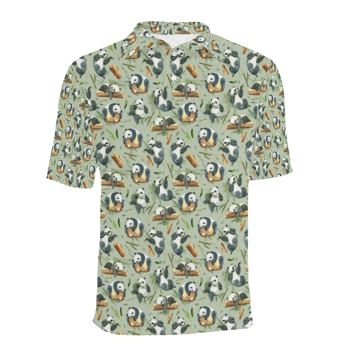 Panda Bear Design Bamboo Print Men Polo Shirt