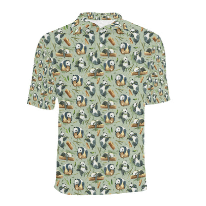 Panda Bear Design Bamboo Print Men Polo Shirt