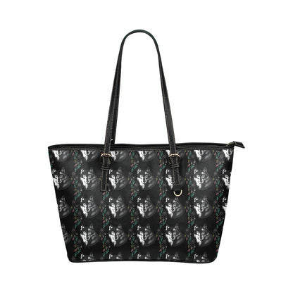 Wolf Black Dream Catcher Design Print Leather Tote Bag