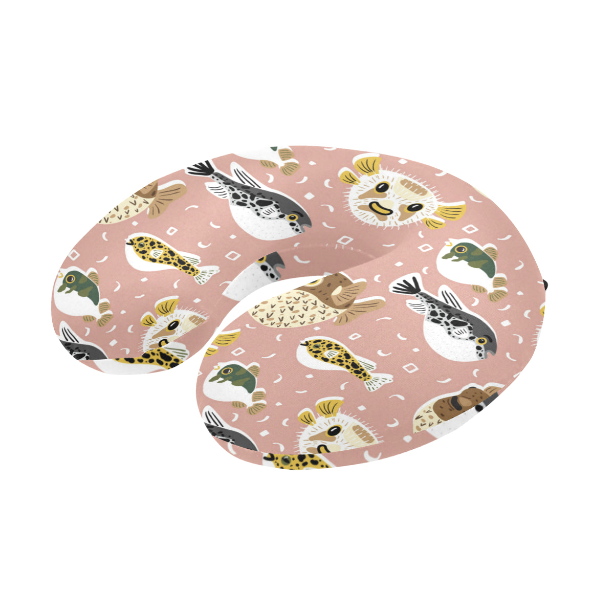 Fugu Cute Pattern Print Design 01 U-Shaped Travel Neck Pillow