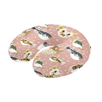 Fugu Cute Pattern Print Design 01 U-Shaped Travel Neck Pillow