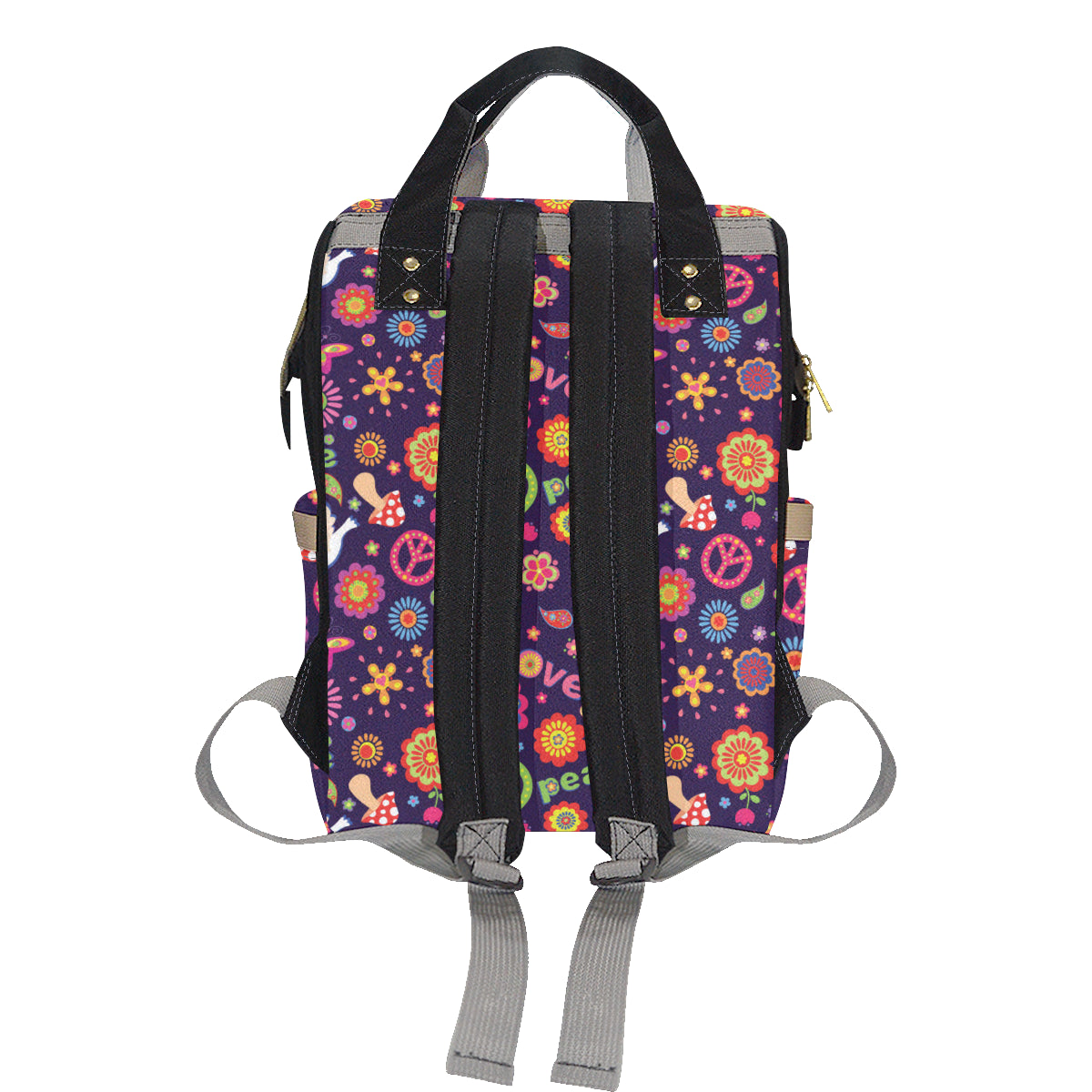 Flower Power Peace Design Print Diaper Bag Backpack