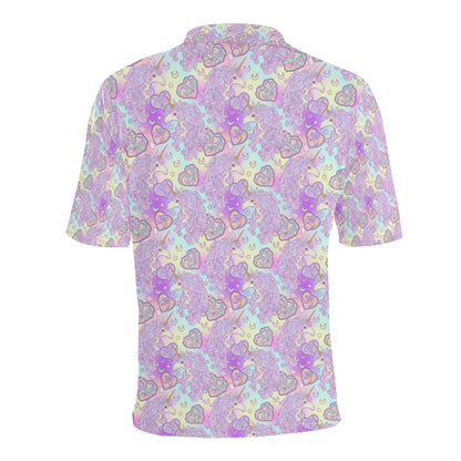 Unicorn Rainbow Star Heart Print Men Polo Shirt