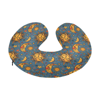 Celestial Moon Sun Pattern Print Design 02 U-Shaped Travel Neck Pillow