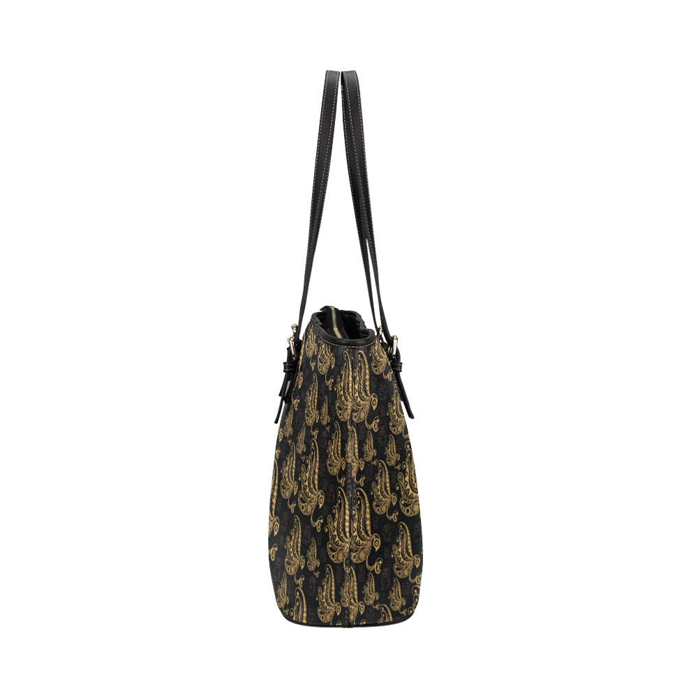 Owl Tribal Polynesian Design Print Leather Tote Bag