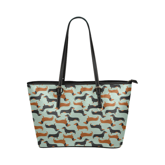 Dachshund Cute Print Pattern Leather Tote Bag