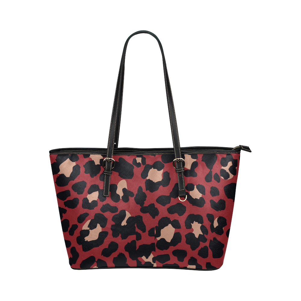 Cheetah Red Print Pattern Leather Tote Bag