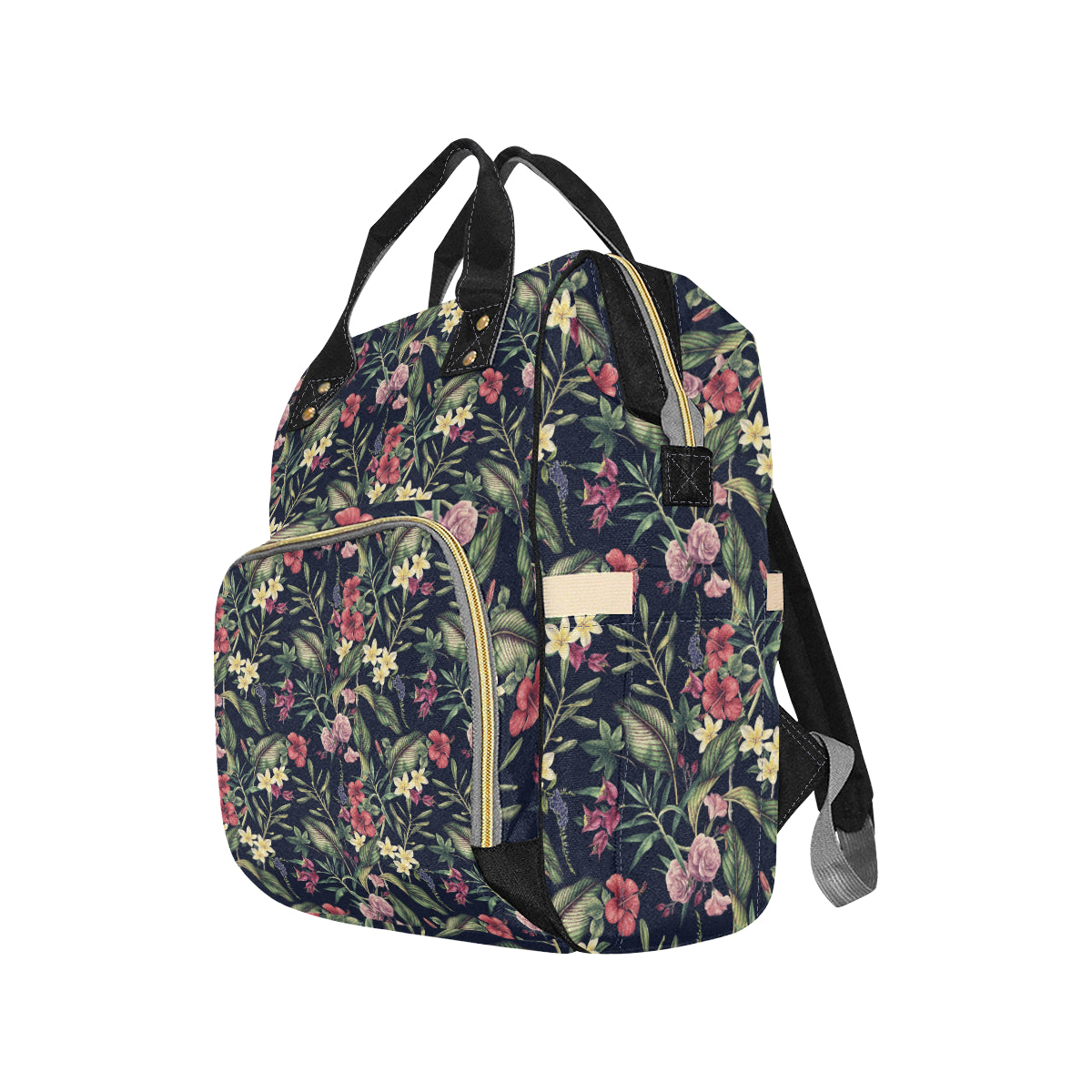 Tropical Flower Pattern Diaper Bag Backpack