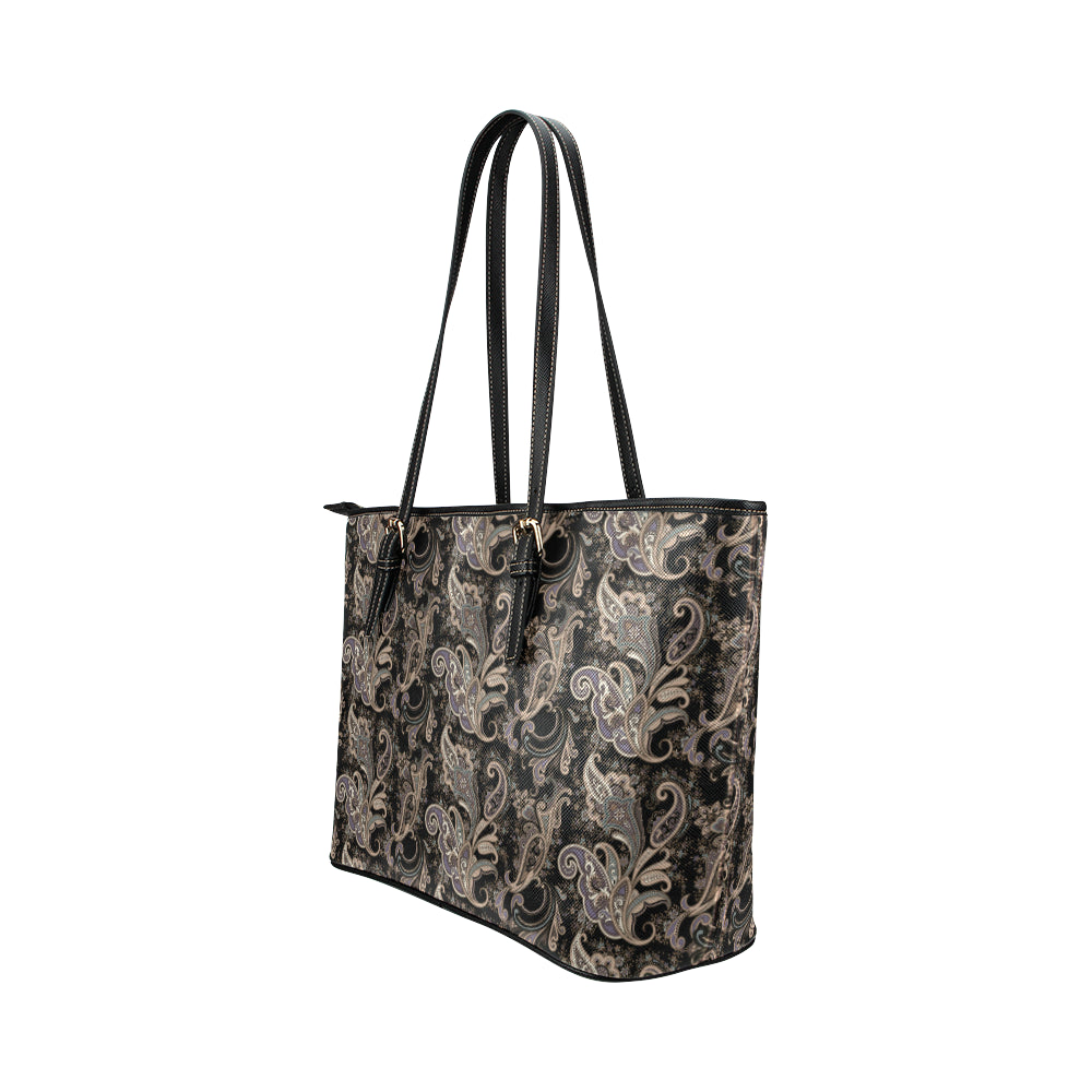 Paisley Mandala Design Print Leather Tote Bag