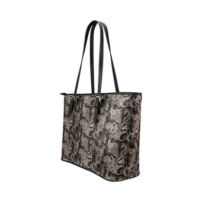 Paisley Mandala Design Print Leather Tote Bag