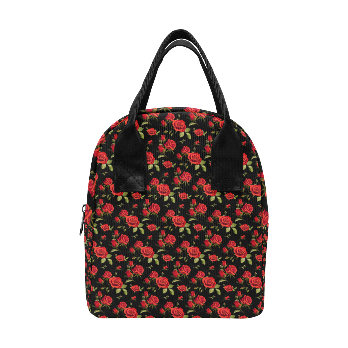 Red Rose Themed Print Insulated Lunch Bag