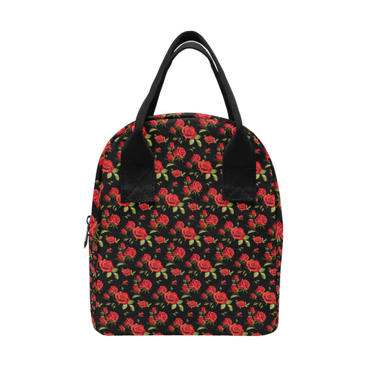 Red Rose Themed Print Insulated Lunch Bag