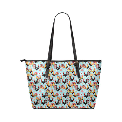 Rooster Themed Design Leather Tote Bag