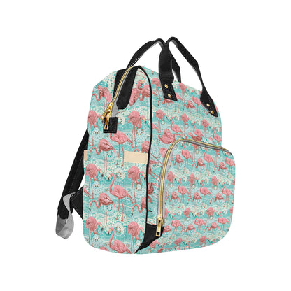 Flamingo Background Themed Print Diaper Bag Backpack