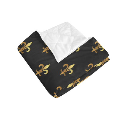 Fleur De Lis Gold Pattern Print Design 03 Premium Quilt