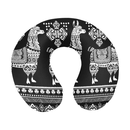 Llama Aztec Style Pattern Print Design 01 U-Shaped Travel Neck Pillow