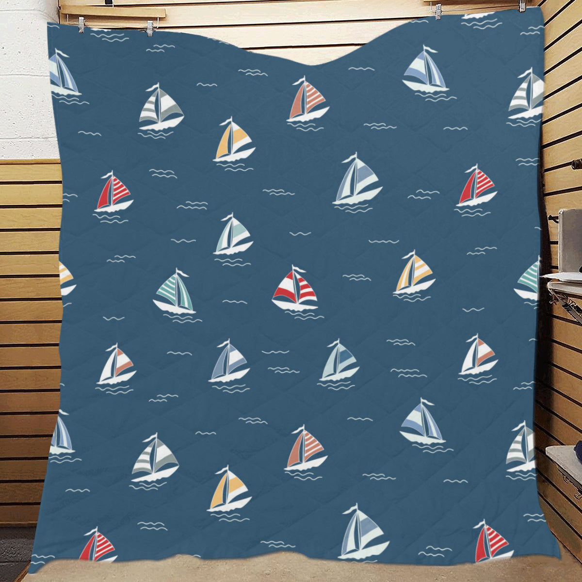 Sailing Ships Pattern Print Design A02 Premium Quilt