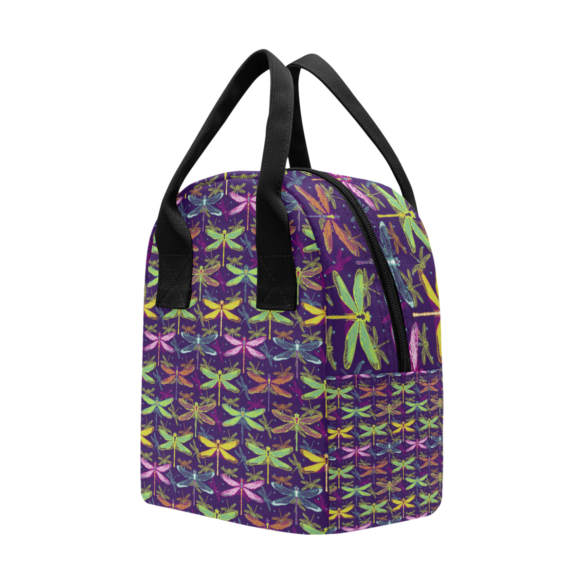 Dragonfly Neon Color Print Pattern Insulated Lunch Bag