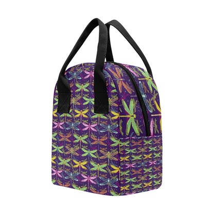 Dragonfly Neon Color Print Pattern Insulated Lunch Bag