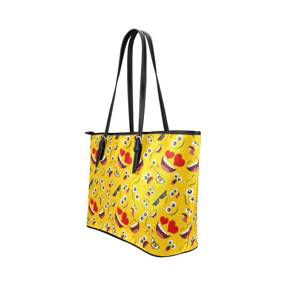 Emoji Face Print Pattern Leather Tote Bag