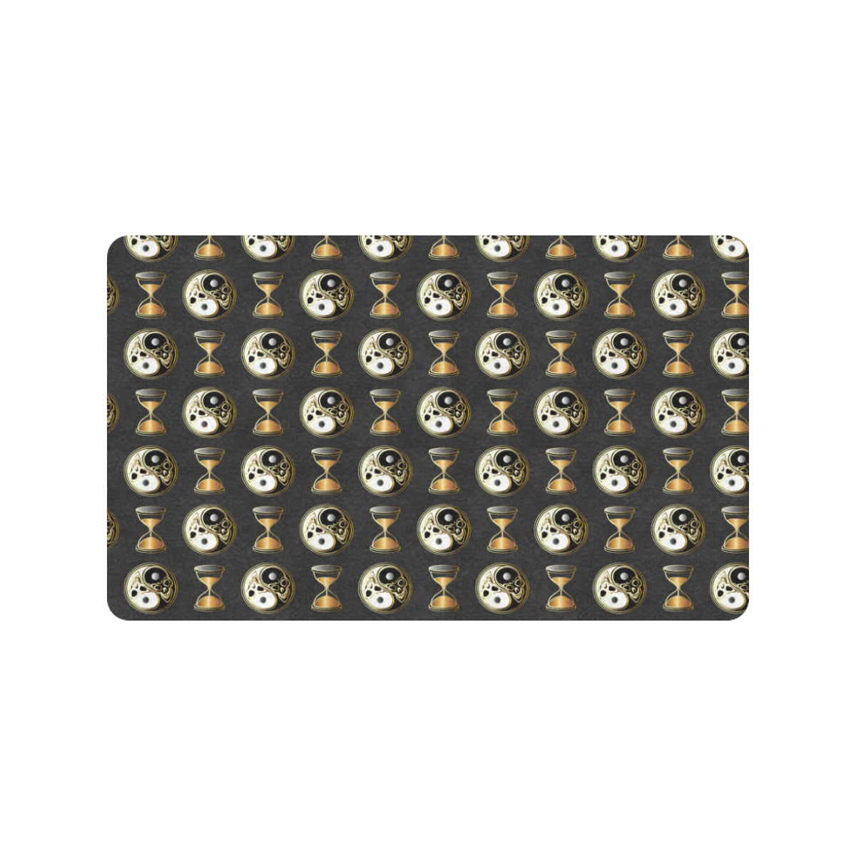 Yin Yang Skull Themed Design Print Rubber Doormat
