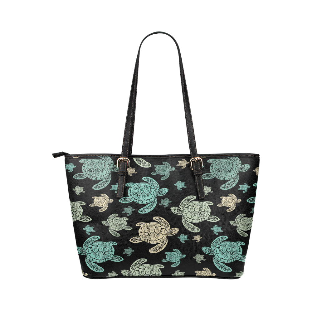 Sea Turtle Stamp Pattern Leather Tote Bag