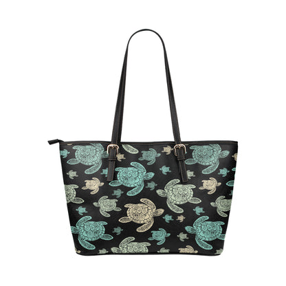 Sea Turtle Stamp Pattern Leather Tote Bag