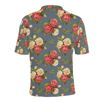Rose Pattern Print Design RO017 Men Polo Shirt