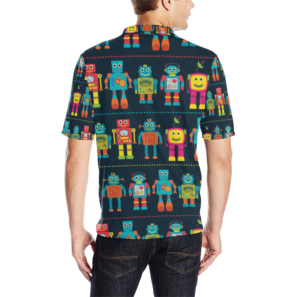Robot Pattern Print Design A01 Men Polo Shirt
