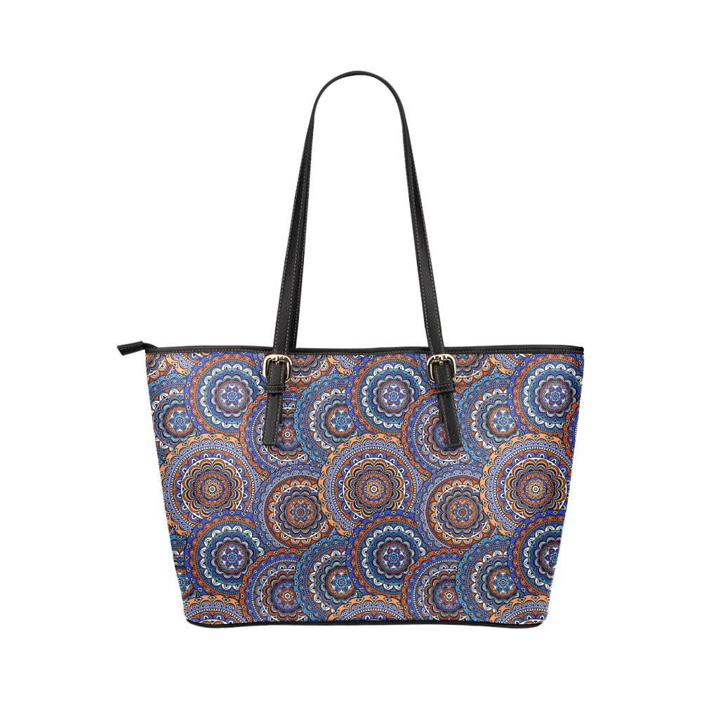Mandala Boho Chic Design Print Leather Tote Bag