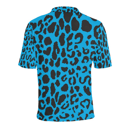 Cheetah Blue Print Pattern Men Polo Shirt