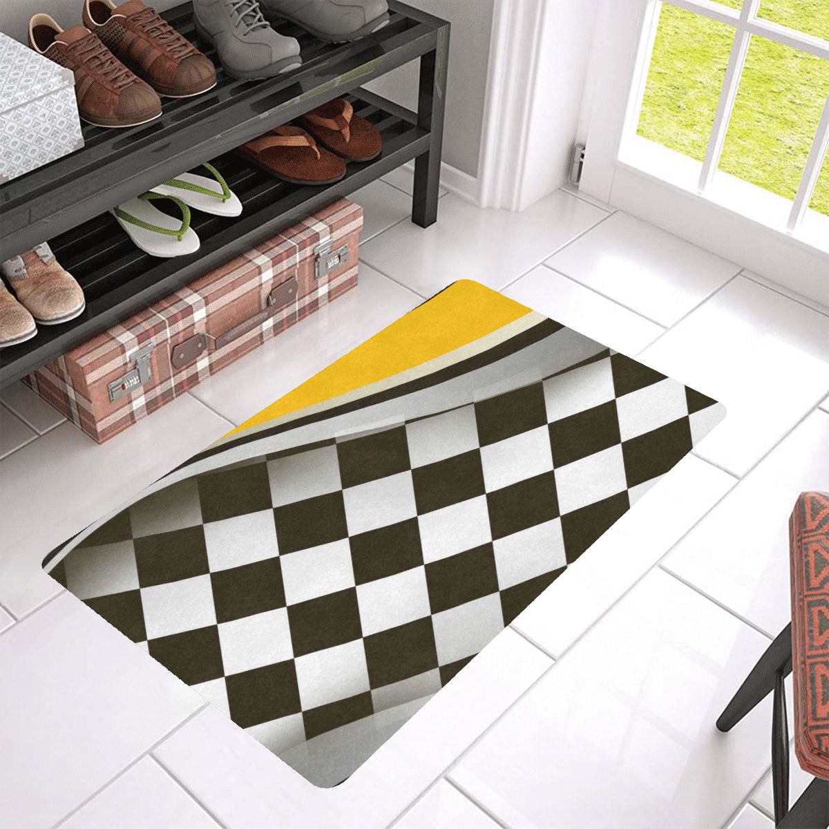 Checkered Flag Racing Style Rubber Doormat