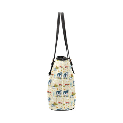 Cow Farm Design Print Leather Tote Bag