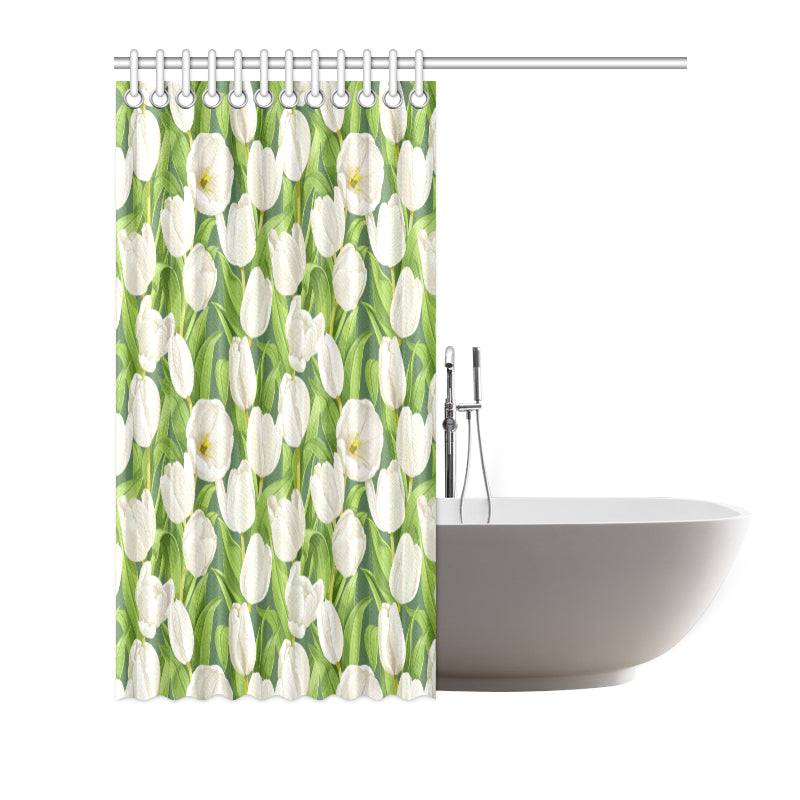 Tulip White Pattern Print Design TP05 Shower Curtain