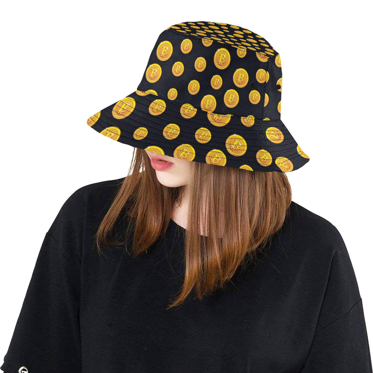 Bitcoin Pattern Print Design DO04 Unisex Bucket Hat