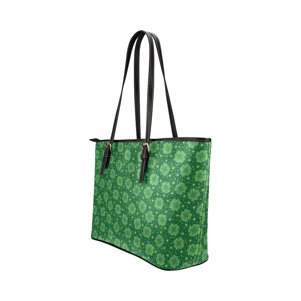 Shamrock Design Print Leather Tote Bag